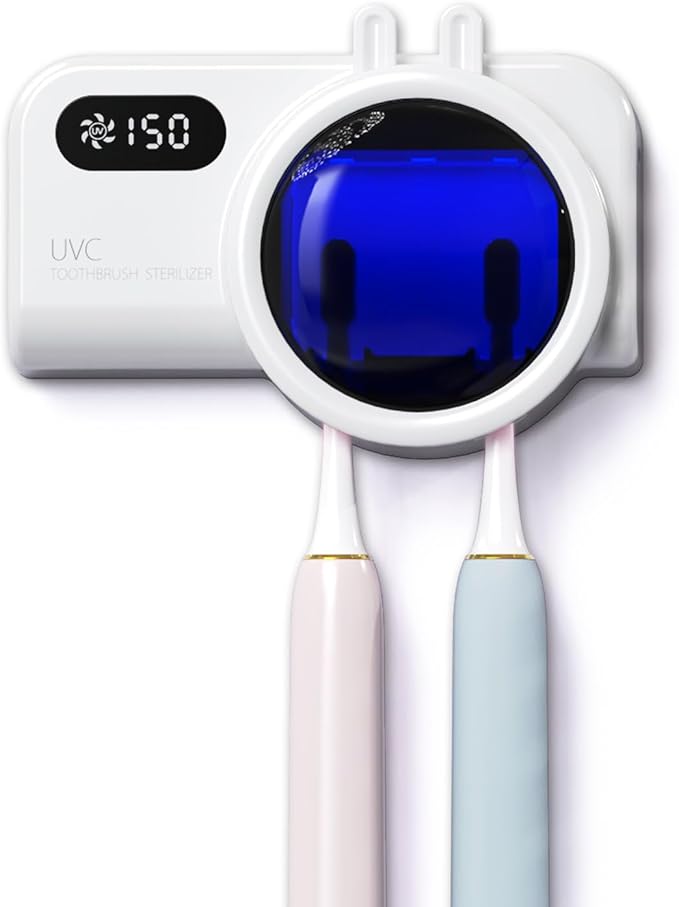 Toothbrush Holder & UV Sanitizer, FullHouse Toothbrush Cleaner with Air Drying and Rechargeable, Bathroom Wall Mounted, for All Electric & Manual Toothbrush