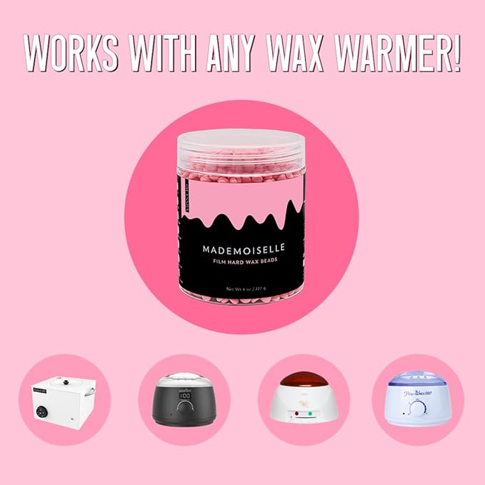 Miss Cire Pink Hard Wax Beads - Painless Hair Removal Peel-Off Wax - No Strips Needed - Low Melting Point - Creamy Texture - For Face and Body - Mademoiselle - For Sensitive Skin - 8oz
