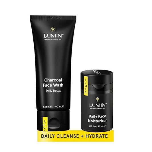 Lumin Dynamic Duo Skincare Set for Men – Charcoal Wash & Daily Moisturizer Kit, Face Cleanser & Hydrating Cream