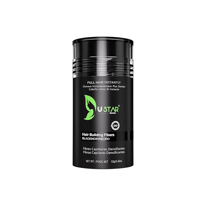 Ustar Hair Building Fibers for Thinning Hair 12g Conceals Hair Loss Instantly Thicker Fuller Natural Look 9 Shades for Women & Men (Black)