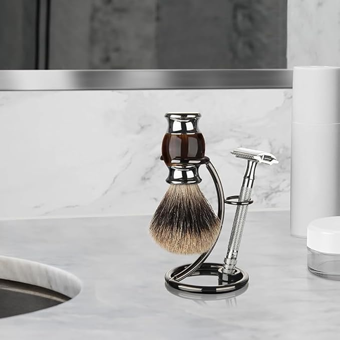 Shaving Razor and Brush Stand, Shave Brush Holder for Safety Razor Storage Holder (Gold)
