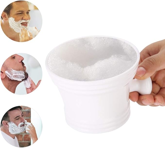 Brrnoo Shaving Bowl, Shaving Soap Bowl For Men Heat Insulation Smooth Shaving Bowl, Mug with Knob Handle, ABS Shaving Soap Bowl Foam Shaving Soap Cream Bowl (White)
