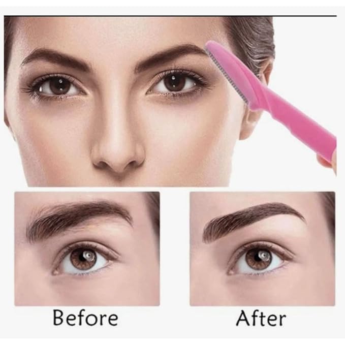 Kai Touch n Brow Eyebrow Razor for Women, 3 Count (Pack of 2), Facial Razor & Dermaplaning Tool with Safety Guard, Peach Fuzz Remover & Precision Brow Trimmer