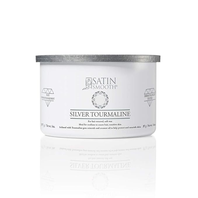 Satin Smooth Silver Tourmaline Hair Removal Wax - Professional Waxing for Sensitive Skin, Smooth Results, Ideal for Fine to Coarse Hair, 14 oz