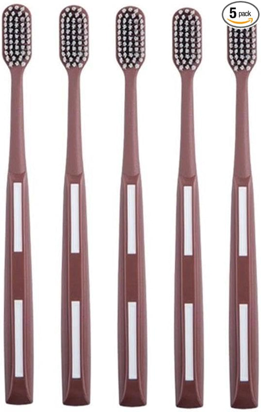 Adult Manual Hard-bristled Toothbrush with Cover, Wide Head Medium Size,for Cleaning Smoke Stain, Tartar, Coffee Stain, Tea Stain.【Hard Bristle Brown toothbrushes, 5 Count (Pack of 1)】
