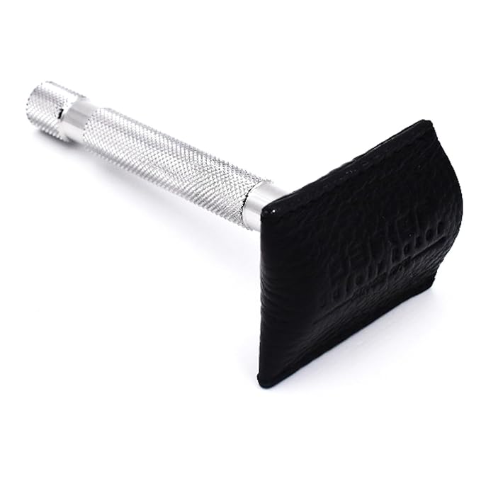 Parker Genuine Leather Safety Razor Travel Sheath – Black-Buffalo Leather, Hand‑Stitched Protection Sleeve for DE/Butterfly/3‑Piece Razors