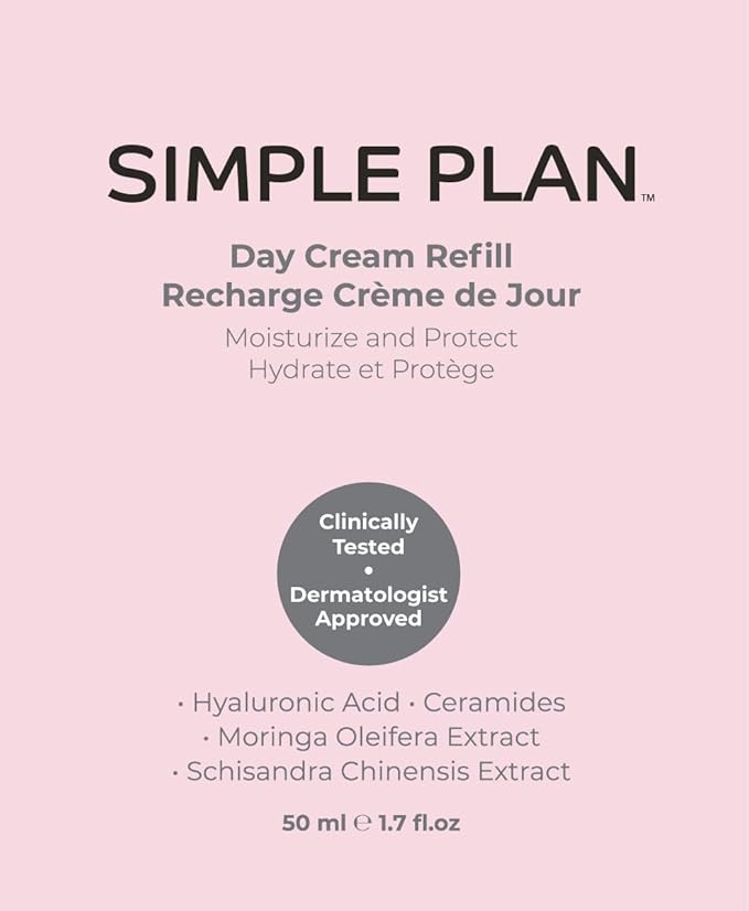SIMPLE PLAN Refill Hyaluronic Acid Day Cream – Anti-Aging Facial Moisturizer for Men & Women – Lightweight Hydrating Face Cream to Reduce Wrinkles & Restore Skin Barrier