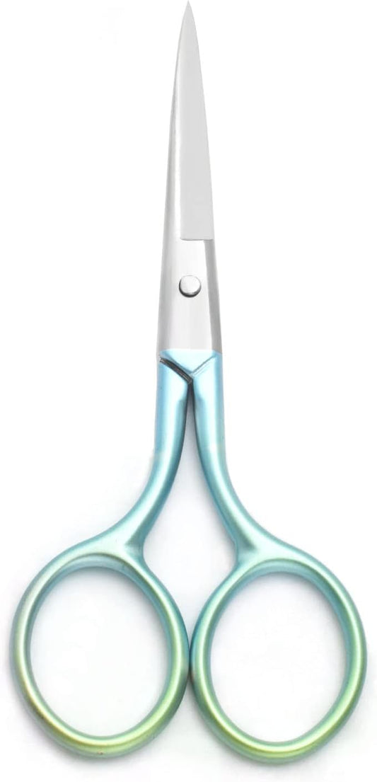 Multicolor Professional Grooming Scissors for Personal Care Facial Hair Removal and Ear Nose Eyebrow Trimming Stainless Steel Fine Straight Tip Scissors 3.9 Inch (Green)