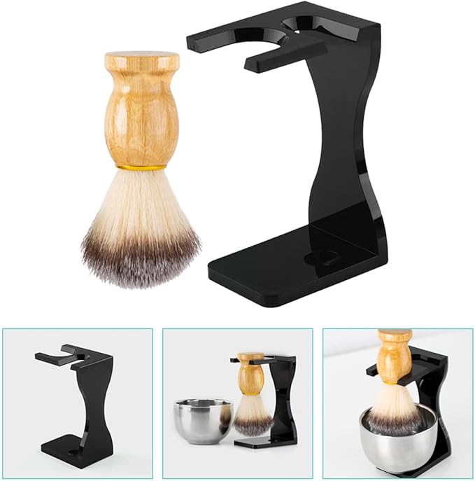 Shaving Brush Stand and Holder 2pcs Set Black Beard Brush Rack for Men Razor Display Holder Suitable for Wet Shaving and Bathroom Storage