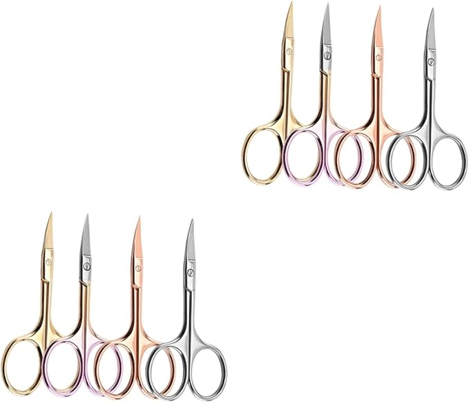 Angoily 8pcs Men Beard Scissors Mustache Scissors Barber Shop Shears Nose Hair Trimmer Precision Cutting Random Color