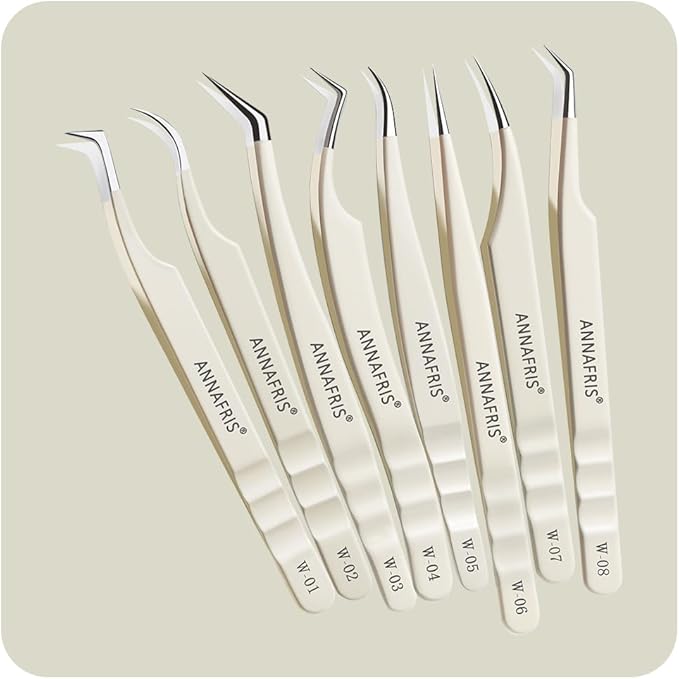Lash Tweezers for Eyelash Extensions,Stainless Steel Lash Extension Tweezers for Easy Application and Removal-W01+02+04+06+07