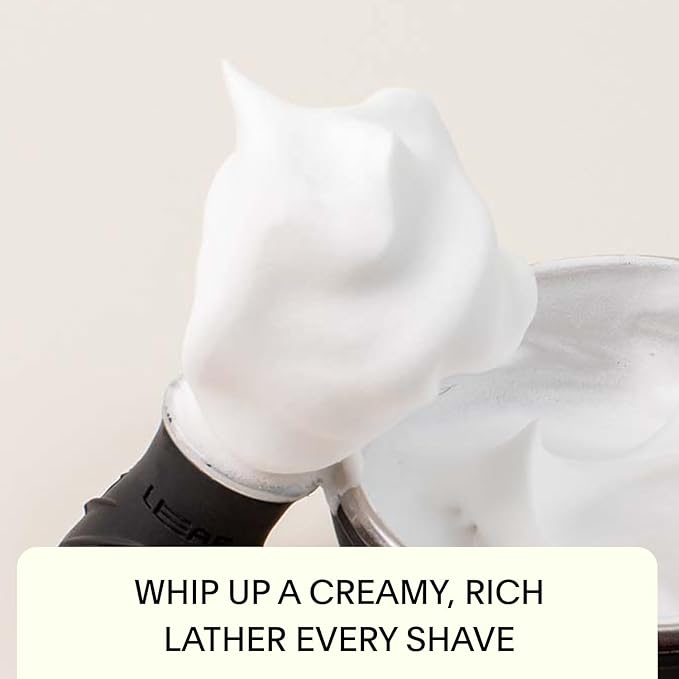 Leaf Shave | Leaf Grooming Brush, Metal and Silicone Handle with Measuring Cup for Use with Soap and Bowl Sets, Compatible with Soap Bar and Accessories - Black