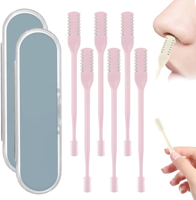 360° Rotating Nose & Ear Groomer, 2025 Dual-Blade Manual Trimmer with Cleaning Brush, 2-in-1 Nasal Hair Cutter for Men and Women (Pink, 6PCS)