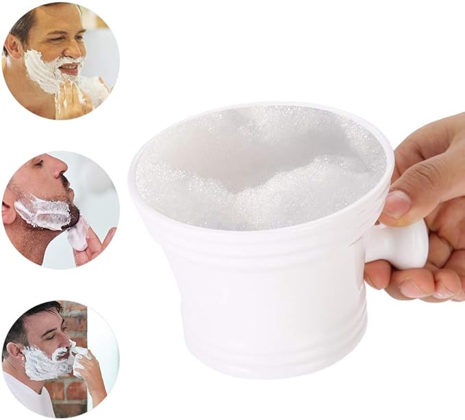 2 Colors Plastic Shaving Soap Bowl Foam Shaving Soap Cream Bowl with little handle Shaving Bowl for Men, Traditional Wet Shaving Factory Shaving Mug (White)