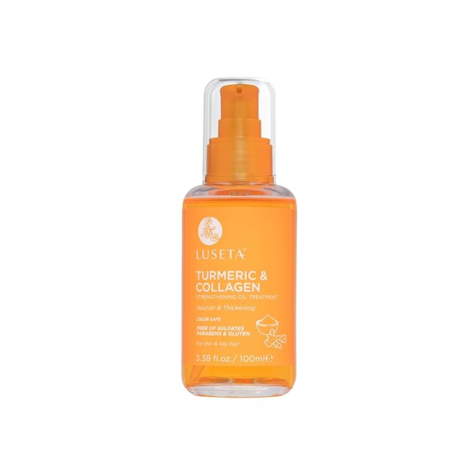 Luseta Turmeric & Collagen Hair Serum for Damaged and Thining Hair, Strengthening Oil Treatment Preventing breakage for Women and Men Adding Shine 3.38oz