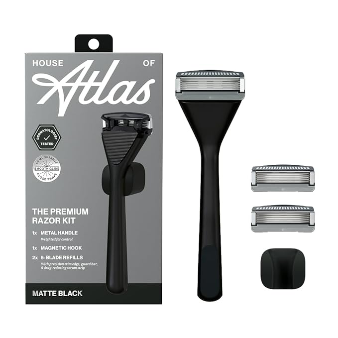 Premium Razor for Men, Handle + 2 Razor Blade Refills + Magnetic Shower Hook, Precision Trim Edge (Matte Black)