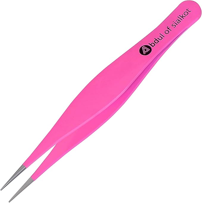 Pointed Tweezers,Needle Nose Tip, Sharp Precision Ingrown Hair, Surgical Pointed for Blackheads & Splinters/Best Tweezers for Eyebrows (Pink)