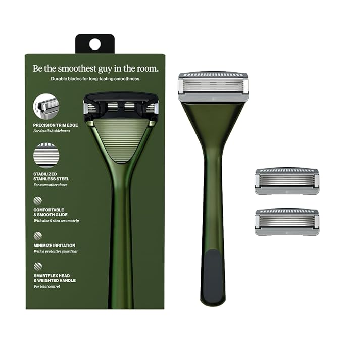Essential Razor for Men, Handle + 2 Razor Blade Refills, Precision Trim Edge (Tactical)