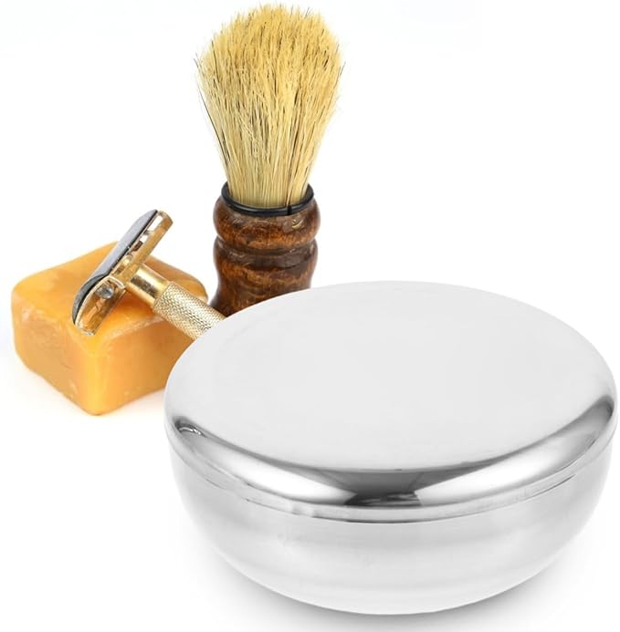 Men's Shaving Soap Bowl - Stainless Steel Shave Cup with Lid Durable Soap Puck after Shave for Lathering Cream and Traditional Wet Shaving Mug- 3.93x1.96in