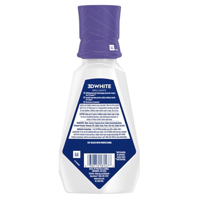 Crest 3D White Brilliance Stain Prevention Mouthwash/Rinse 473 mL- 12-Hour Stain Prevention,Alcohol Free,(Pack of 2)