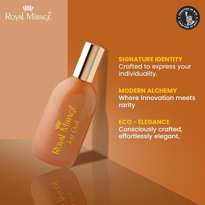 Royal Mirage Just Oud Eau de Cologne - Premium Oud Wood & Leather Fragrance Spray - Sultry Woods & Florals - 120ml (4 oz) Long-Lasting EDC