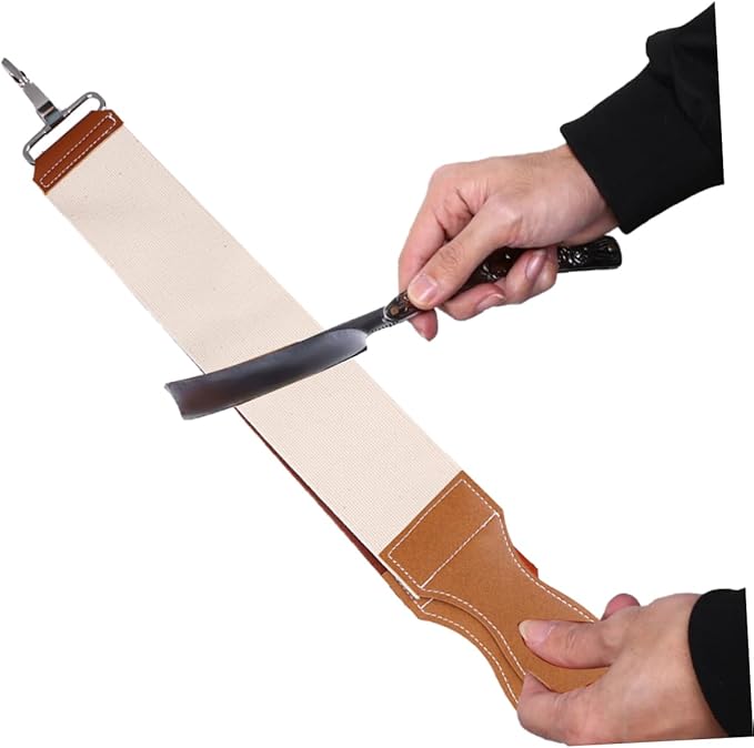 LIFKOME Leather Razor Strop Sharpening Belt Double-sided Canvas Hanging Buckle Great for Straight Razors Scissors and