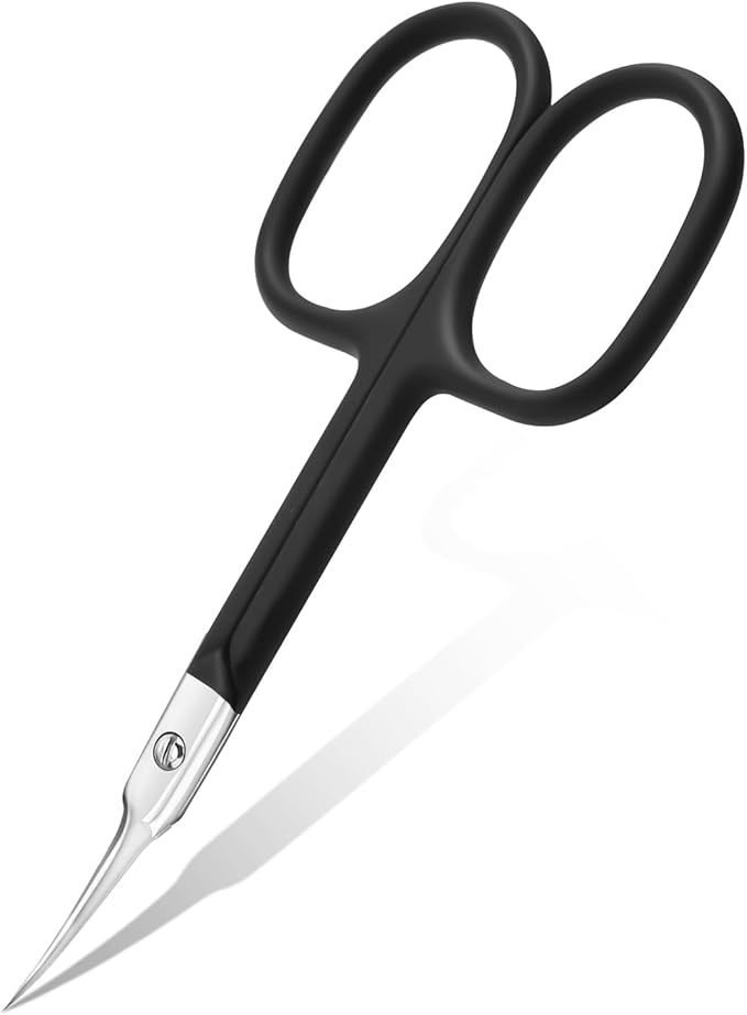 CGBE Cuticle Scissors Extra Fine Curved Blade, Super Slim Manicure Scissors for Cuticles Professional Small Scissors with Precise Pointed Tip Grooming Blades, Eyebrow, Eyelash, and Dry Skin - Black