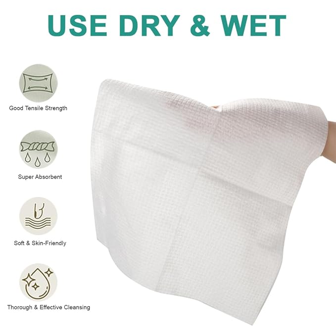 Disposable Face Towels XL Ultra Soft & Thick Clean Towelettes Biodegradable Makeup Remover Dry Wipes 50 Count Facial Tissue Wipe Wash Cloths for Sensitive Skin