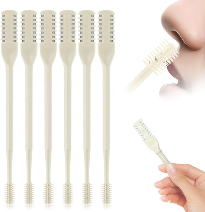Nasal Hair Cutter, 2026 New Portable Manual Nose Hair Trimmer for Men Women, Double Sided 360° Rotating Nose Hair Remover Grooming Tool Travel Essentials (Beige, 6 Pcs)