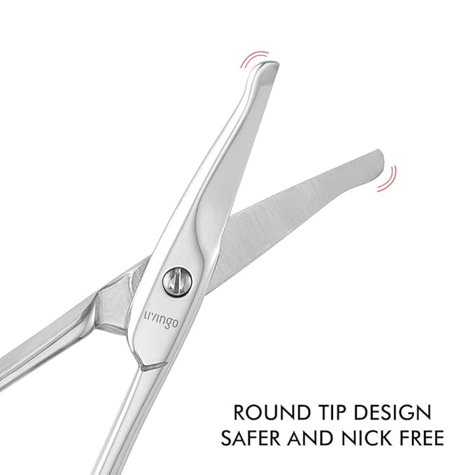 LIVINGO 3.75" Rounded Curved Nose Hair Scissors, Premium Stainless Steel Safety Small Blades Use for Manicure Cuticle Trimming Facial Hair, Eyebrow, Dry Skin (Pack of 2)