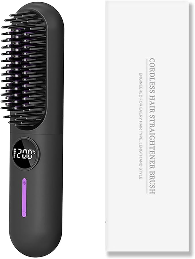 Beard Straightener for Men, Cordless Heated Beard Brush, Portable Beard Hot Combs, Ionic Hair Straightener Brush with 7 Temp Settings, Hot Comb for Home Travel