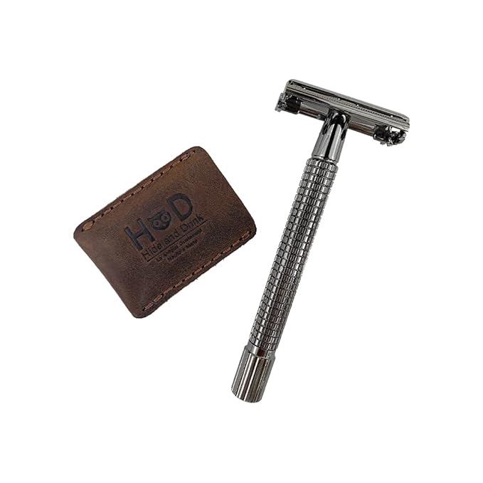 Hide & Drink, Leather Double Edge Safety Razor Head Protective Sheath, Shaving Travel Cover Handmade (Bourbon Brown)