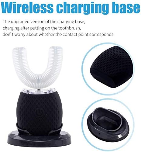 Ultrasonic U-Shaped Toothbrush for Adults, 360 Electric Sonic Toothbrush with Automatic Timer and Wireless Charging - Black (One Size)