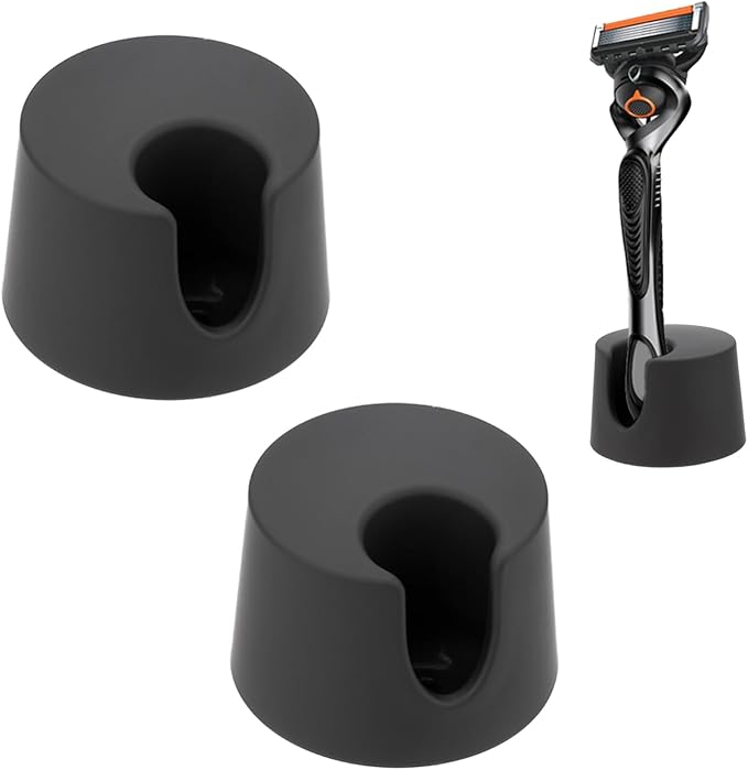 2 Pack Razor Holder Compatible with Gillette Razor, Razor Alloy Stand for Men's Razor, Razor Storage Sase Contains Drainage Hole, Scratch Proof, Suitable for Various Razor Handles, Black