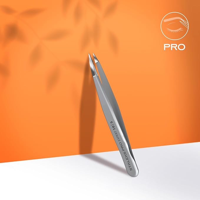 Staleks Pro EXPERT 10 Eyebrow Tweezers Type 5 – Pointed Tips – Stainless Steel – For Ingrown Hair and Spot Eyebrow Correction