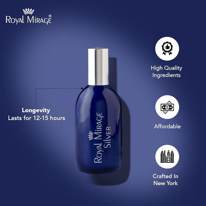 Royal Mirage Silver Eau de Cologne - Premium Floral & Woody Fragrance Spray - 120ml (4 oz) Long-Lasting EDC - Authentic Heritage Scent