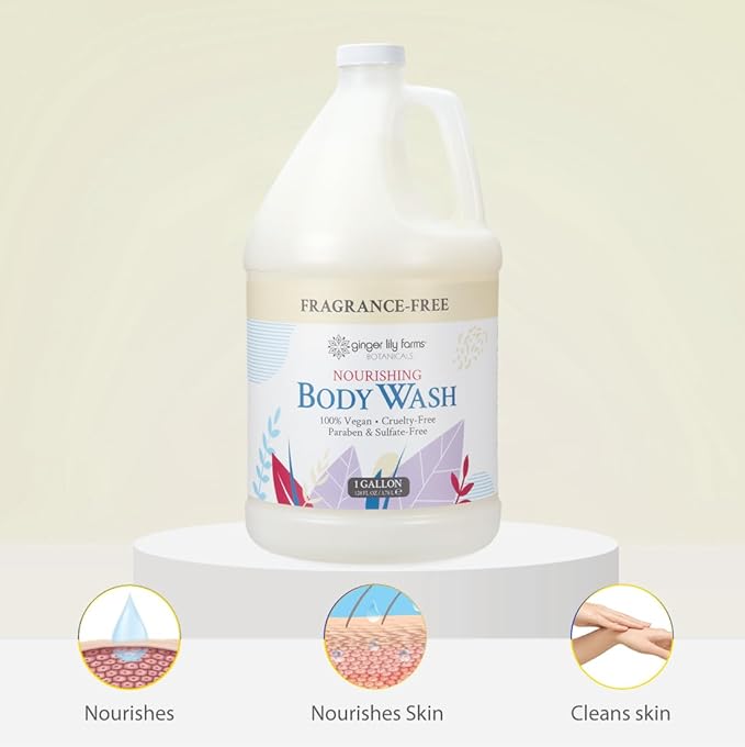 Ginger Lily Farms Botanicals Nourishing Body Wash, 100% Vegan & Cruelty-Free, Fragrance Free, 1 Gallon (128 fl oz) Refill