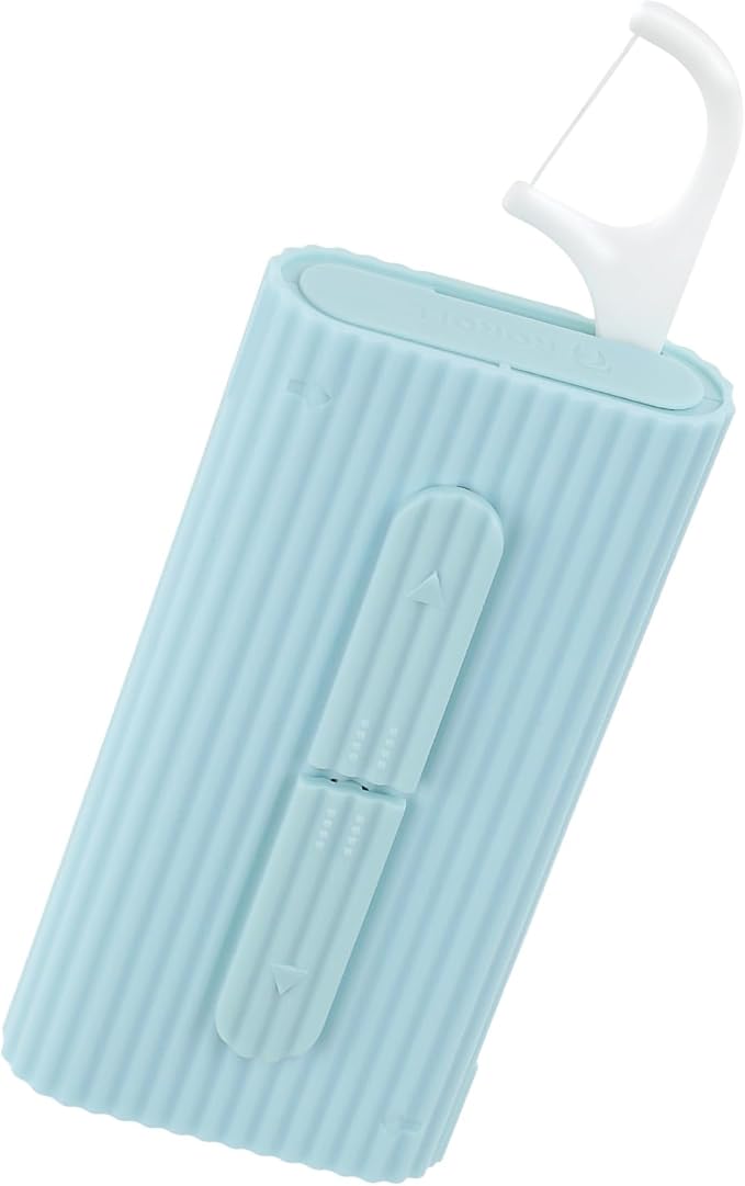 WLLHYF Portable Dental Floss Case Automatic Dental Floss Pick Organizer Case Travel Flosser Dispenser Storage Case Refillable Holder Boxes with 10 Floss Picks for Teeth Cleaning (Blue)