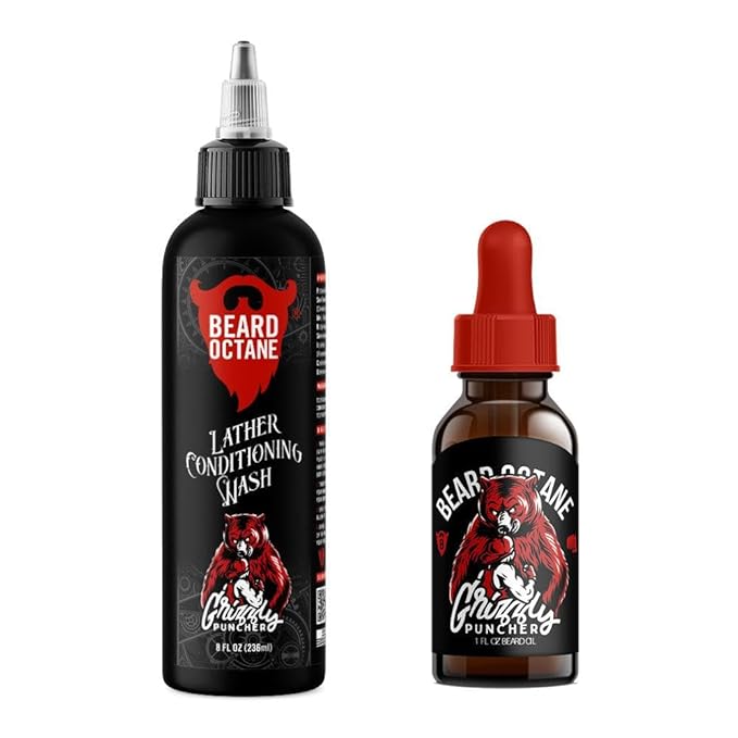 Fundamental Beard Kit - Beard Oil & Beard Wash Combo Grizzly Puncher - Teakwood, Oakmoss & Bergamot