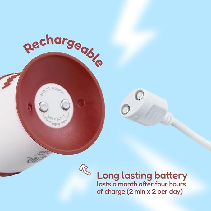 BrushBaby - WildOnes - Kids Rechargeable Electric Toothbrush, Ages 0-10 - Monkey Design with Flashing Lights - DeepClean Bristles for Superior Cleaning - 2 Replacement Brush Heads, 1 USB Cable