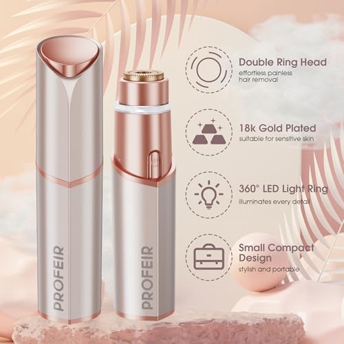 Facial Hair Removal for Women: Electric Hair Removal Device - Rechargeable Painless Face Razor for Chin Upper Lip Peach Fuzz with Light Gifts for Women(Rose Gold)