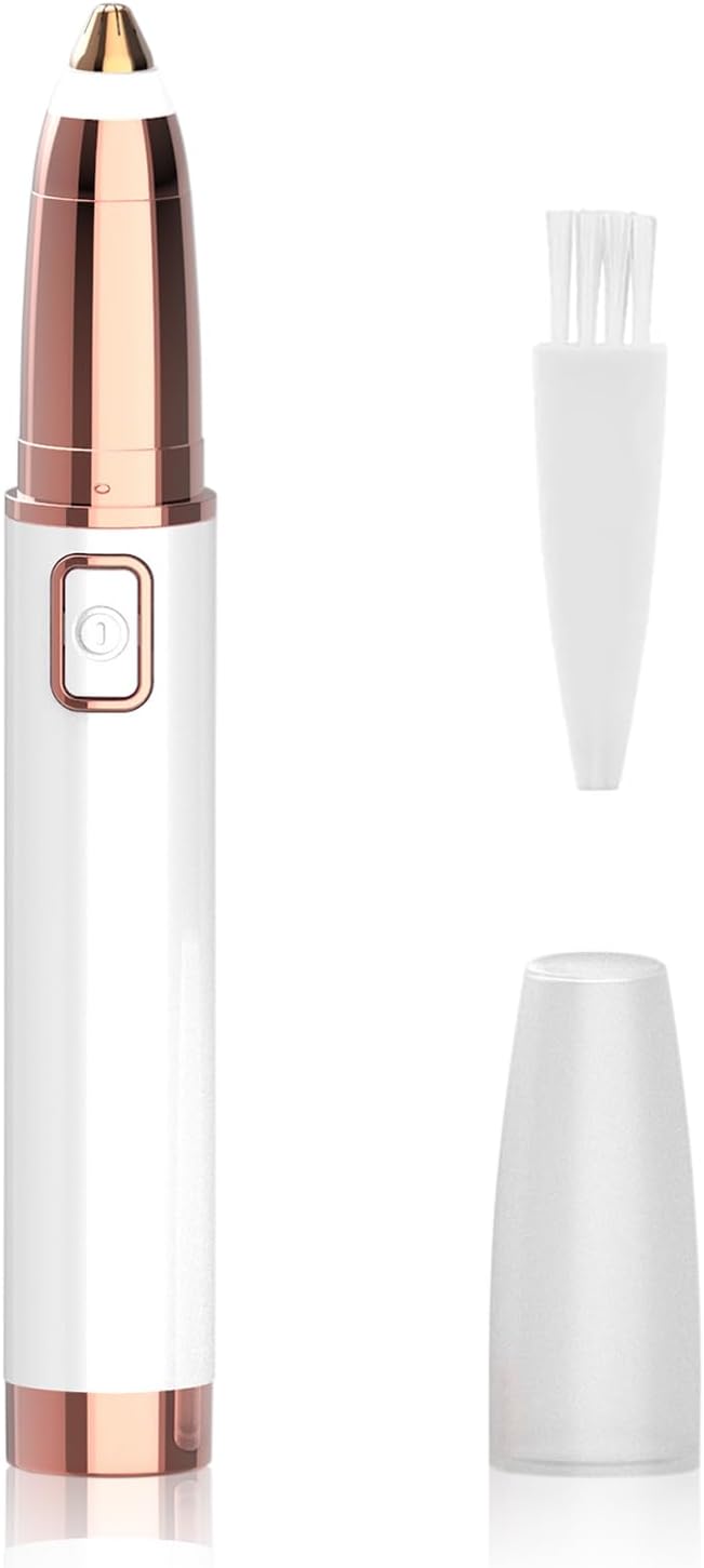 Eyebrow Trimmer for Women - Electric Eye Brow Razor with LED Light Painless & Easy Clean for Eyebrows Face Nose Ear Hair Chin Lips Peach Fuzz Bikini Lines & Other Detailing - Battery Operated (White)