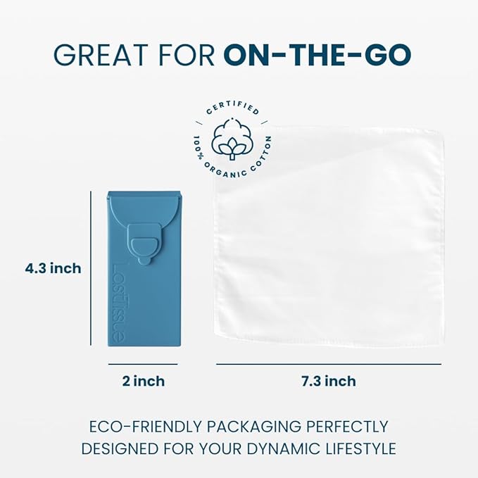 LastTissue® Reusable Cotton Tissue Pack | Face Towels & Handkerchiefs for Men & Women – Washable, Sustainable Facial Tissue with Storage Case - Blue