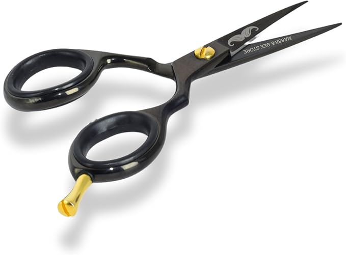 Rounded-Tip Trimming Scissors for Men – Stainless Steel High Carbon Beard, Mustache, and Ear Hair Grooming Scissor (Black-Pointy-Tip)
