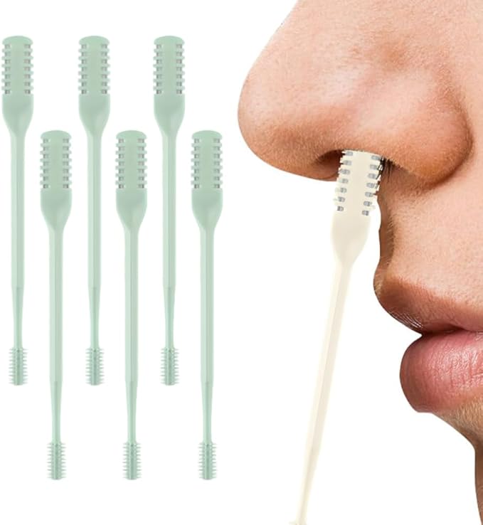 2-in-1 Nasal Hair Cutter, Nose Hair Trimmer for Men Women, 360° Rotating Portable Manual Nose Hair Remover Tool with Ear Picker, Double Sided Noses Hairs Knife Travel Essentials (Green, 6PC)