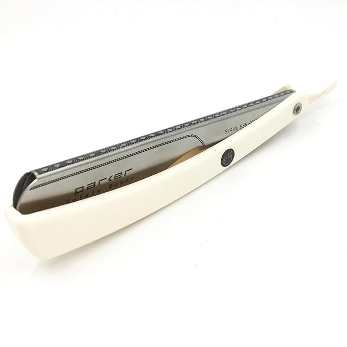 Parker PTW Professional Straight Razor with Replaceable Blades – All‑Stainless‑Steel Push‑Type Design + 5 Parker Platinum Half Blades – Barber‑Grade Razor for Precision Detailing