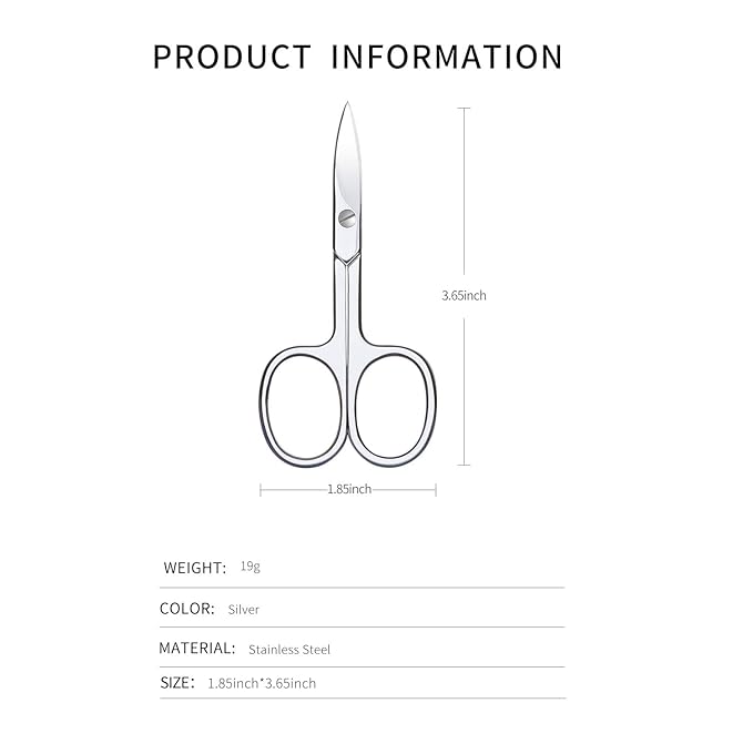 Small Multifunctional Eyebrow Scissors for Women, Mustache Scissors and Nose Hair Scissor for Men, Curved Grooming Scissors for Eyebrow, Mustache, Beard, Eyelashes - Premium Stainless Steel Quality