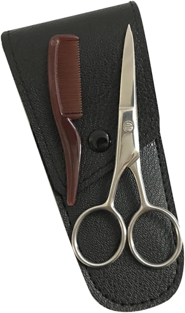 Stainless Steel Eyebrow Scissor and Mustache Trimming Scissors 2pcs Set Black Accurate Beard Cutter for Men’s Facial Hair Grooming