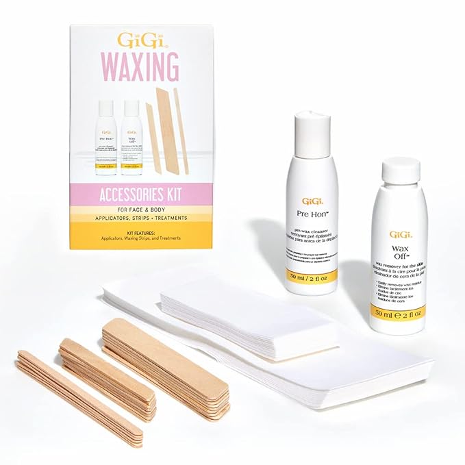 GiGi Waxing Accessories Kit - Non-Woven Wax Strips, Applicators Sticks & Treatments for Face & Body Hair Removal - Pre & Post Wax Care