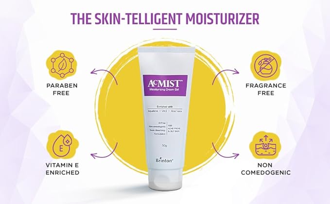 Acmist Moisturizing Cream Gel for Oily & Acne-Prone Skin | Oil-Free, Non-Comedogenic, Quick Absorbing & Makeup Friendly | With Vitamin E, Aloe Vera & Squalane | For Men, Women & Teens | 100g/3.5 oz.
